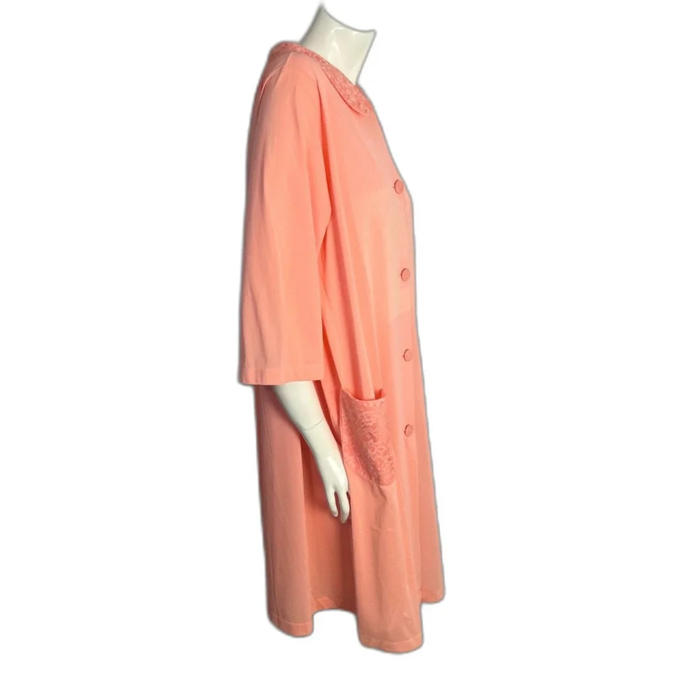 Vintage 1960s Shadowline Peach Pink Button Up Nightgown Peter Pan Collar Size M - Picture 3 of 8